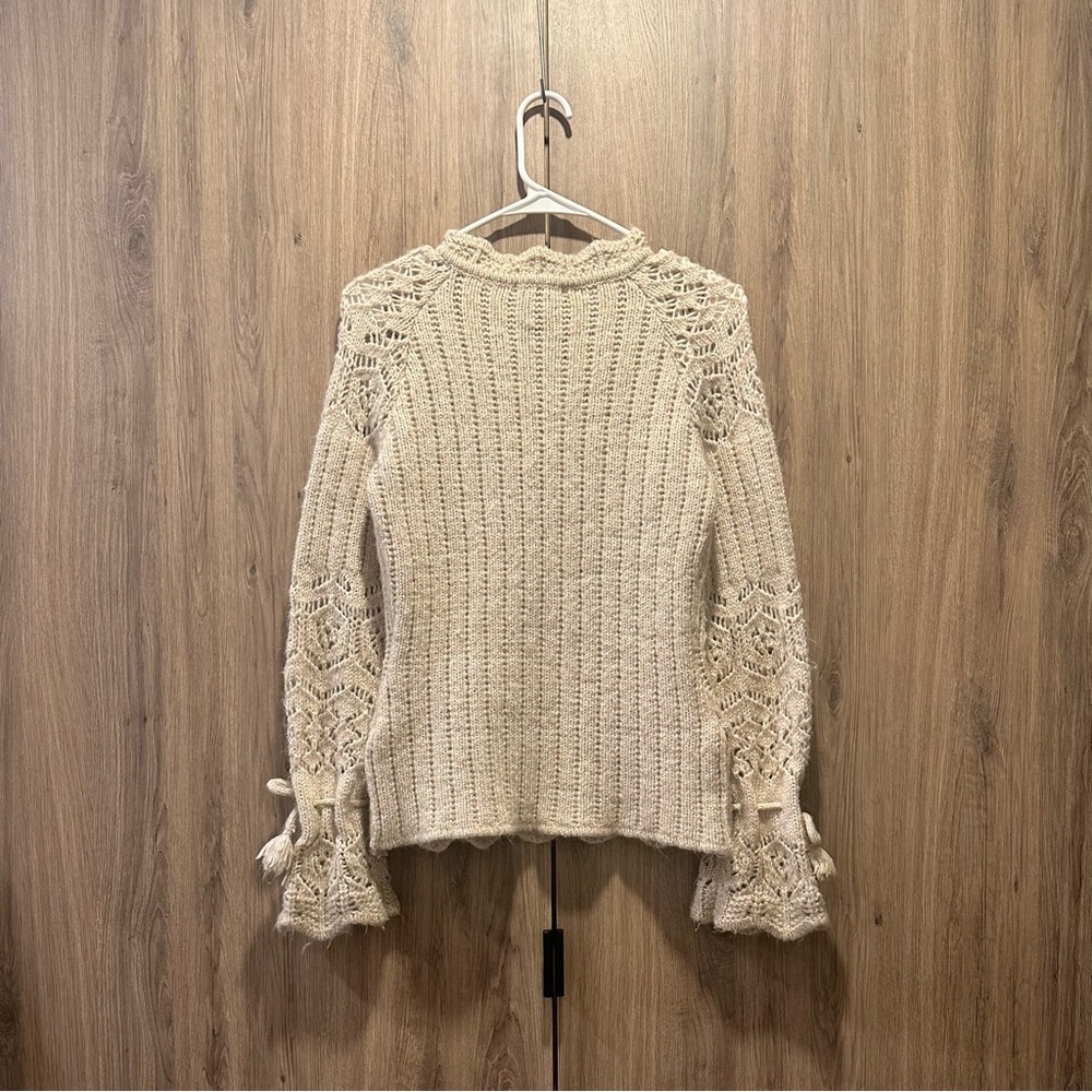 Vintage Y2K Kenzie Beige Wool Blend Pointelle Knit Coquette Sweater Size S - Picture 2 of 4